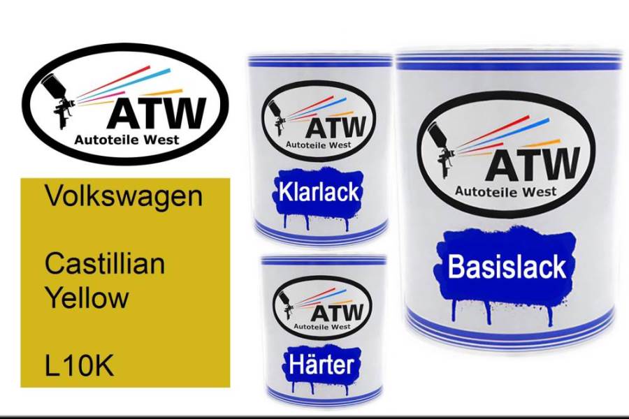 Volkswagen, Castillian Yellow, L10K: 1L Lackdose + 1L Klarlack + 500ml Härter - Set, von ATW Autoteile West.